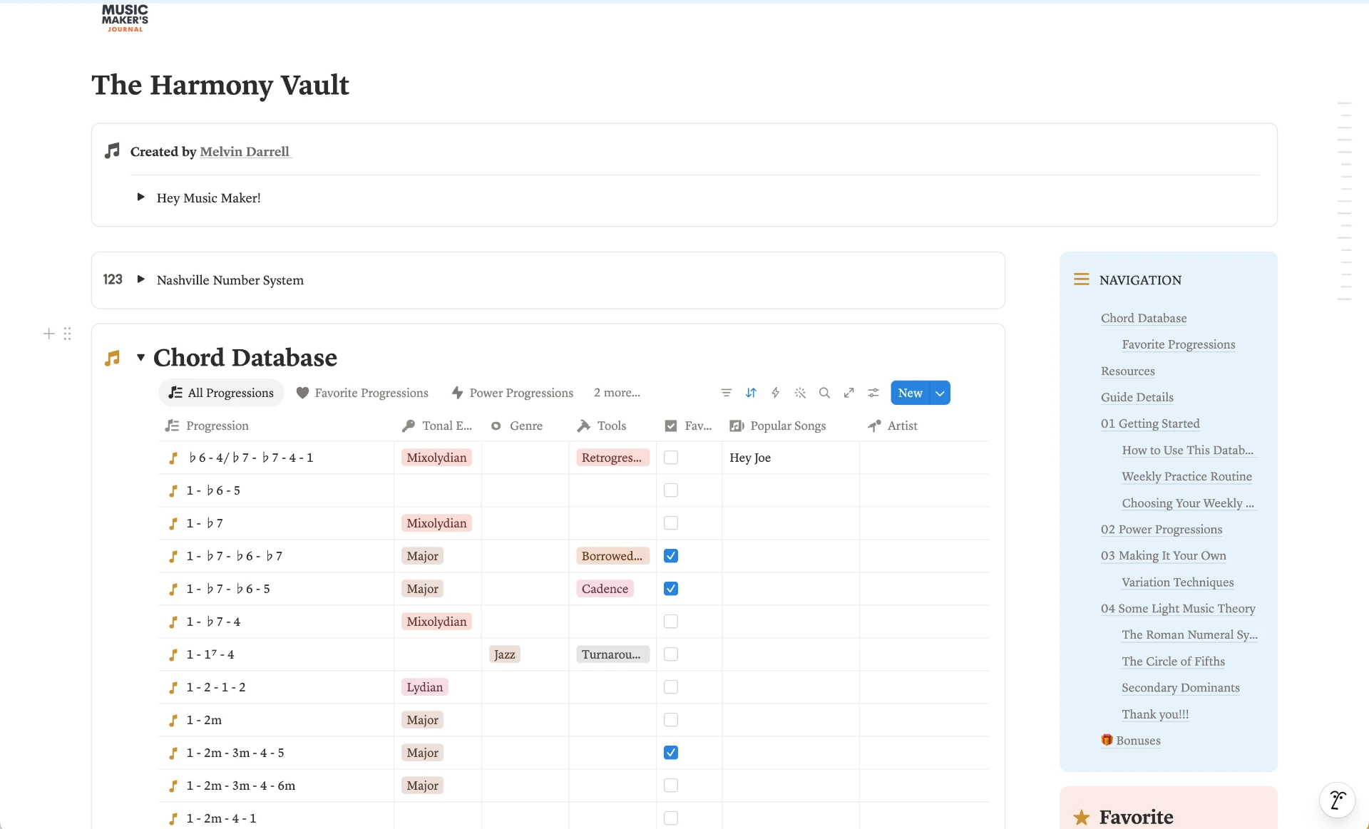 The Harmony Vault Notion workspace with the chord database
